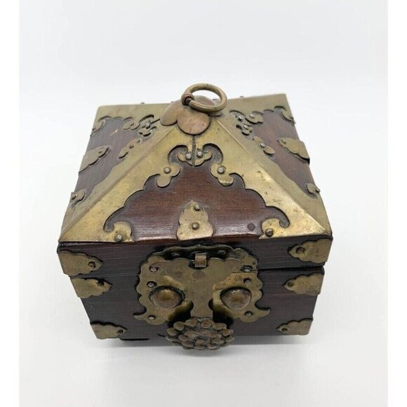 Vintage Asian Wooden and Brass Decorative Box Home Decor Gift - Picture 4 of 9